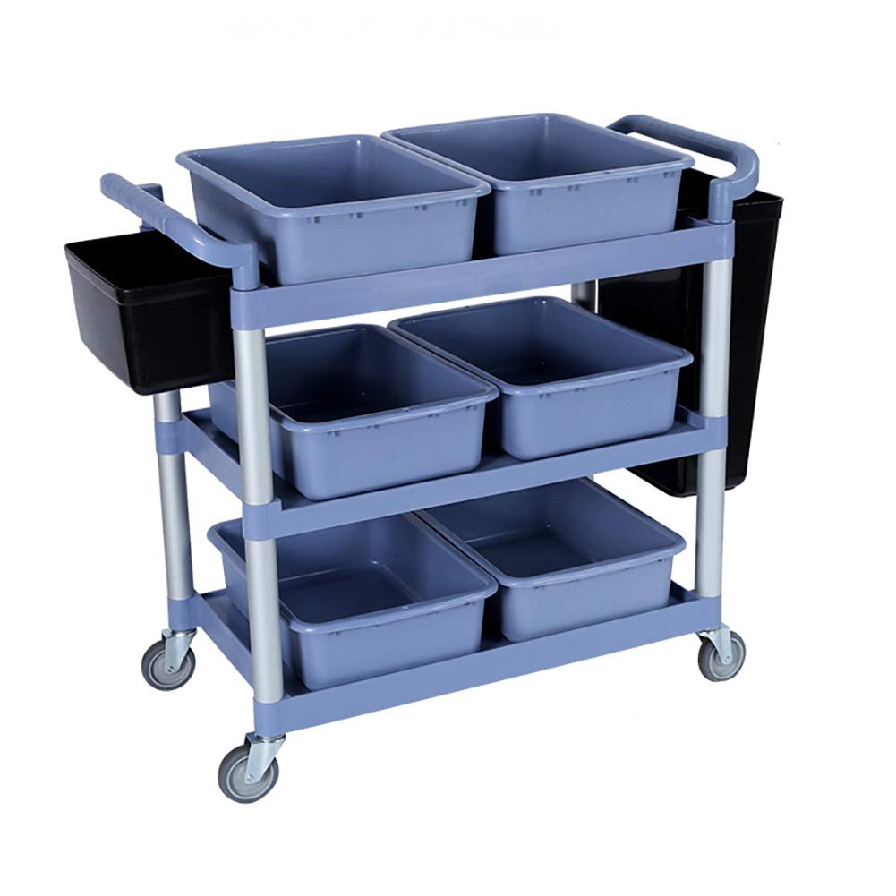 asdchZen Multifunctional Utility Cart Service Storage Trolley Beauty Utility Cart Restaurant Serving Trolley Cart With 6 Trays & 2 Buckets, Plastic Clearing Trolley 220L