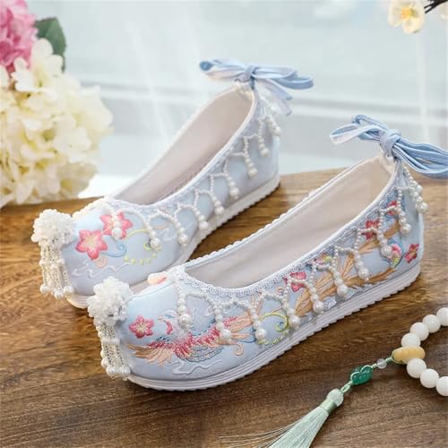 Women's Wedding Flats Shoes Embroidered Traditional Chinese Tassel Bride Shoes4