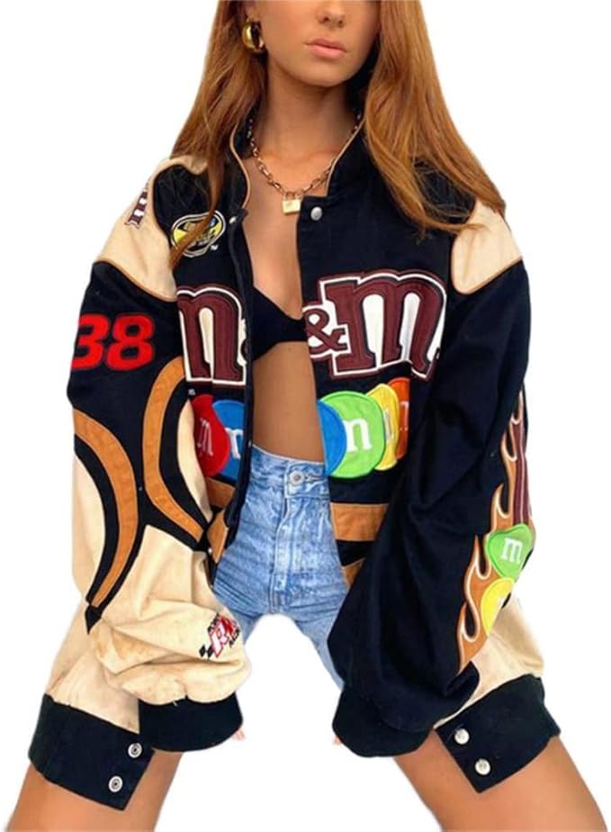 Tomwell Damen Bomberjacke College Oversized Patchwork Bedruckte Jacke 90S
