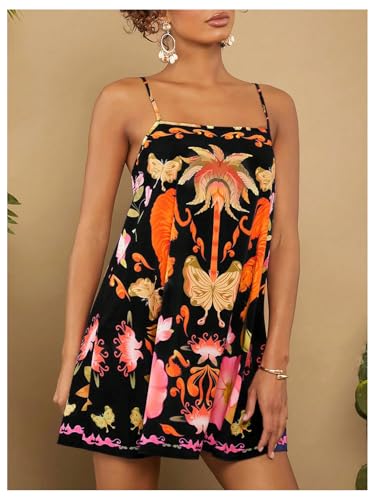 Image of MakeMeChic Women's Flowy Mini Dress Boho A Line Summer Ruffle Dresses Tropical Vacation Outfits