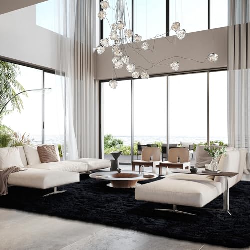 XSIVOD Alfombra mullida de pelo largo, color negro, lavable, 200 x 230 cm, para salón y dormitorio, antideslizante, suave, moderna, para habitación infantil