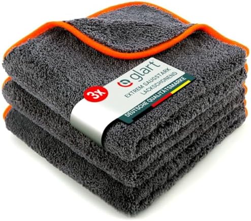 Glart 443TPO Mikrofasertücher 3er Set – 600 GSM – 40x40 cm – Flauschige Auto Poliertücher für Trocknung & Pflege – Ultraweich, fusselfrei & saugstark – Für Autopflege, Motorrad, Bo