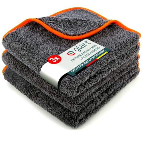 Glart Premium Flausch 3er Set aus ultraweichen Microfasern, anthrazit mit oranger Kante, 40 x 40 cm, 443TPO