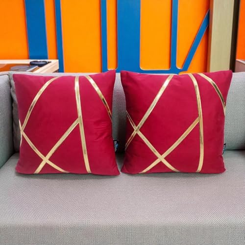 Image of Zikrak Besur Gold Stripe On Velvet|Pack of 5 Cushion Cover|for Home Decoration|Living Room Decor|Hotel Premeuim Quality Cushion Cover|Exclusive ON Amazon (Maroon, 24 X 24 INCH(60 X 60 CM))