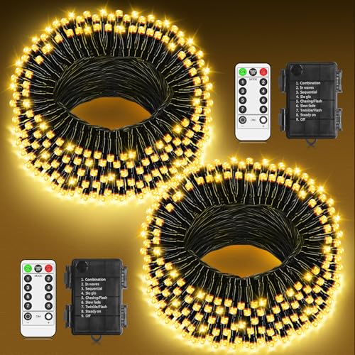 LYNNON 2x100 LED Lichterkette Außen Batterie Warmweiß Lichterkette...