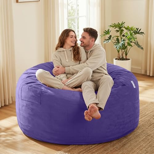 Image of HABUTWAY Bean Bag Chair: Giant 5' Memory Foam Furniture Bean Bag Chairs for Adults with Microfiber Cover 5Ft (Purple)