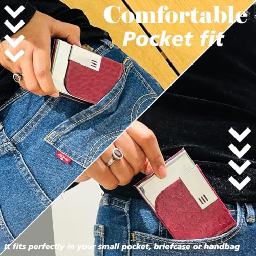 Image of FELSTAR Customized /Personalized Card Holder with Name Engraved, Leather Professional Business Visiting Card Holder /Credit Card Holders Men, Women Day Gift, Corporate Gift for Employees (Maroon)
