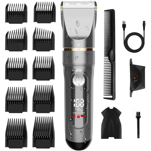 バリカン【2024新登場 USB充電式】ヘアカッター メンズ 電動ばりかん 散髪用 自動研磨 プロ仕様 0.8-26mm対応 LEDディスプレイ 2段階モード 全身防水 家庭用 業務用 子供用 セルフカット 低騒音 水洗い可 リミットコーム 散髪ケープ 収納袋付き 日本語説明書