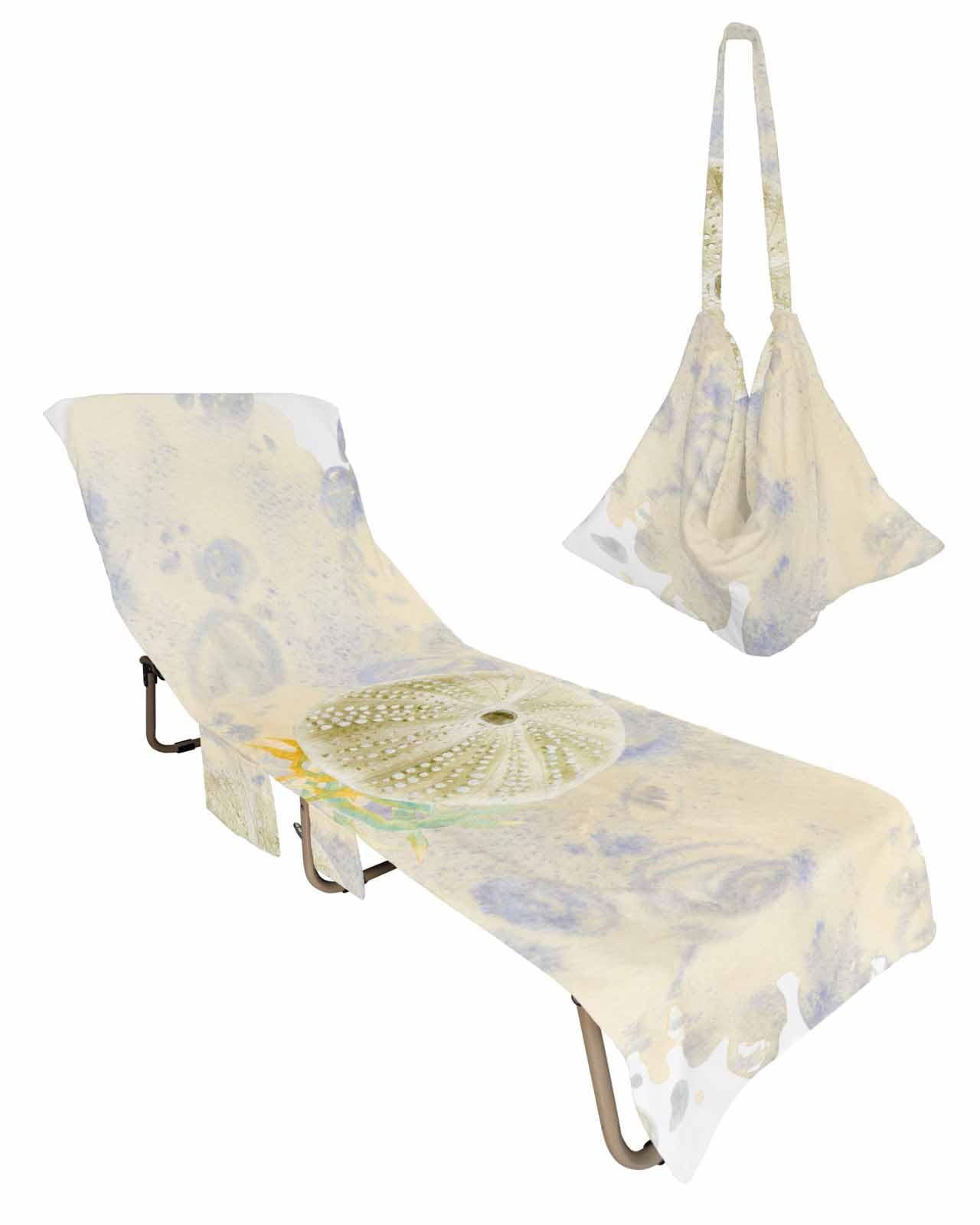 Sea Urchin Beach Lounge Chair Towel Cover, Soft Chaise Lounge Towel with Side Pockets Patio Pool Chairs Cover for Beach/Pool Sunbathing 29x85 Watercolor Ocean Nautical Beach Coastal