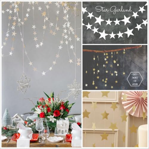 5 Stück Sternengirlande Gold, Papiergirlande mit Goldenem Reflective, Stern Papier Girlande Deko, Zum Aufhängen, Dekoration für Hochzeit, Geburtstag, Weihnachten, Festival, Party (Gold)