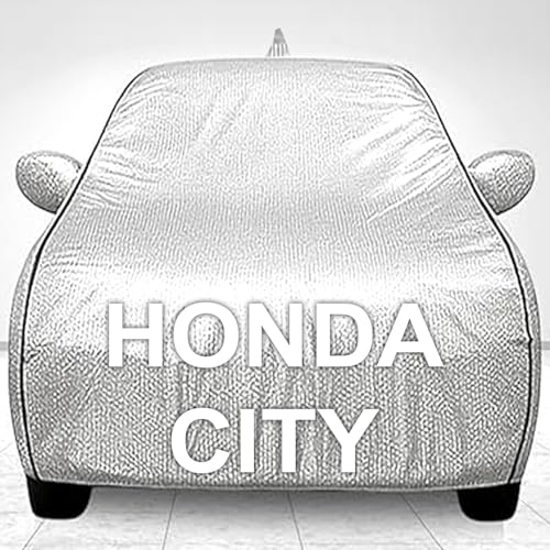 Image of 100% Waterproof Car Cover for Honda City UV Protection, Dustproof, Windproof | Custom Fit with Mirror Pockets, Belt & Buckle | All Weather Outdoor Body Cover(Silver)
