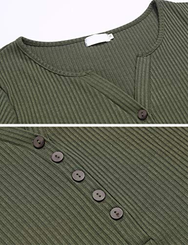 Tobrief Women's Long Sleeve Henley Button up T Shirt Casual Basic Tops Blouse Army Green,S