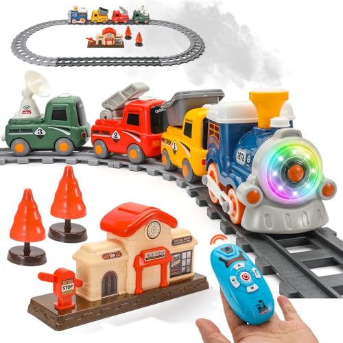 Train Set for Kids, Electric Steam Train Set for Toddlers,Music & Lights - First Choo Choo Train for Toddlers, Magnetic Connection Train Toys, Set for 3-8 Age Boys Girls