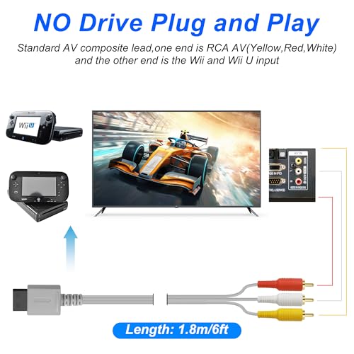 MEIRIYFA Audio Video AV Kabel für Wii und Wii U, 2Pack Audio Video AV RCA Video Kabel TV Composite Cord für Konsole TV Systeme (1.8M)