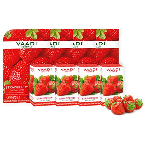 Image of Vaadi Herbals Value Strawberry Facial Bars with Grape Seed Extract, 25gm x 4