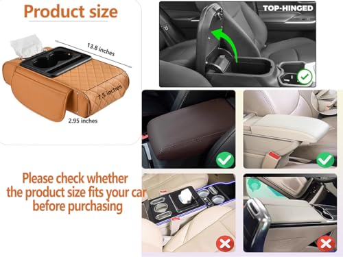 Image of Car Armrest Cushion,5-in-1 Center Console Cover with 2 Storage Bags Cup Holder, Tissue Box Slot, Phone Slot for Sedans, Car Accessories Interior Organizers (Pink)