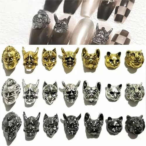 DUOLEIMI ネイルパーツ パンク風 メタルパーツ ネイルアートチャーム 3D ネイル用 デコパーツ 大きめ クロス スカル 金属パーツ レトロ DIY ネイルアクセサリー (仮面・ミックスデザイン50個)