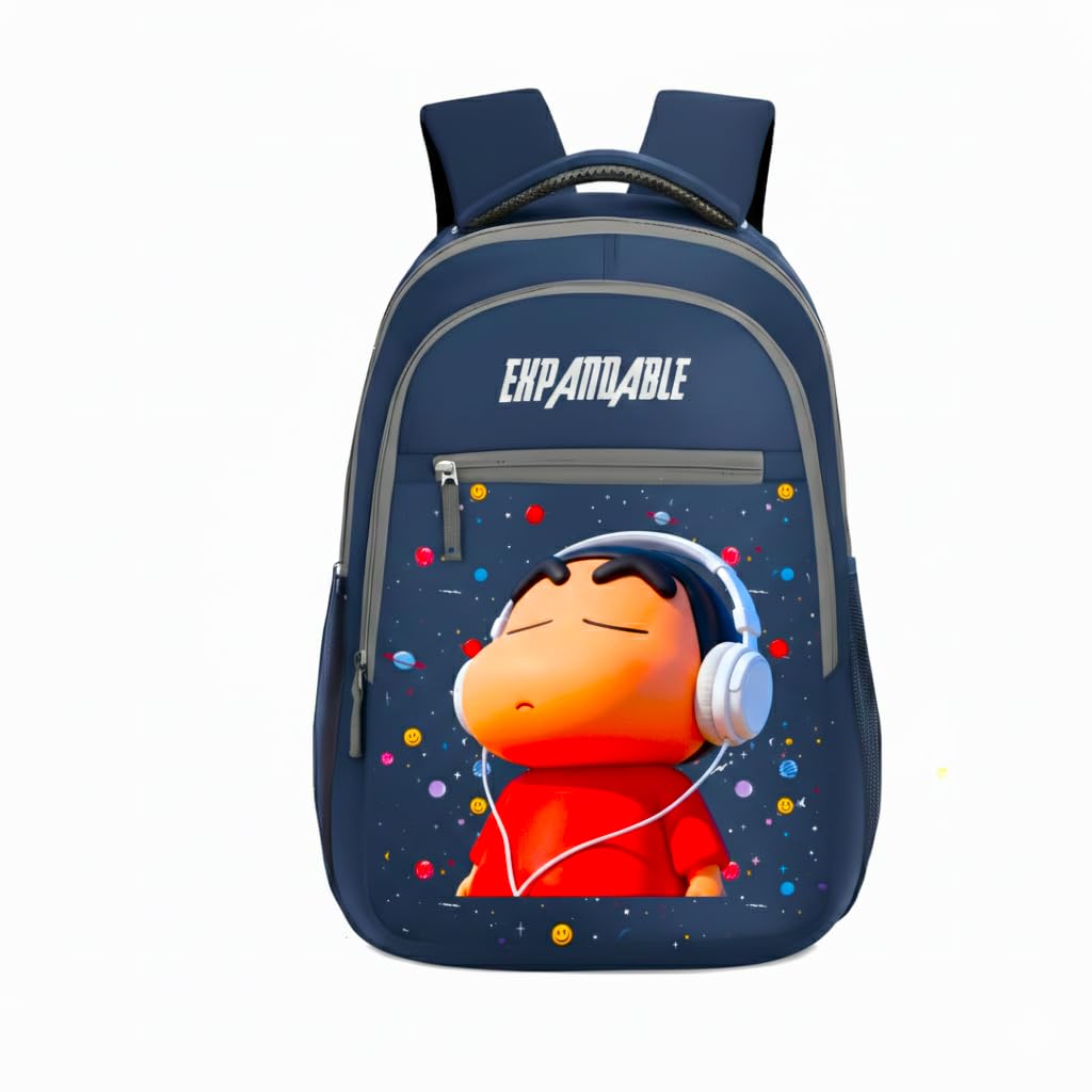 expandable Kids School Bag for Boys & Girls – Shin-Chan Space Galactic Print Backpack with Padded Straps, Durable Waterproof Polyester Bookbag for Kindergarten & Primary School, Navy Blue-picture-52