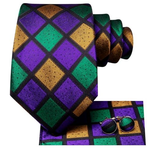 Image of Dubulle Mens Paisley Floral Silk Tie for Men Striped Necktie and Pocket Square Cufflinks Set Wedding Business