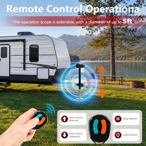 Image of 7600LBS Electric Trailer Jack with 2pcs Remote Control, IP65 Waterproof RV A-Frame Tongue Jack with Built-in Spirit Level for RVs & Travel Trailers, 9.8-31.5 inch Extended with Manual Crank Handle