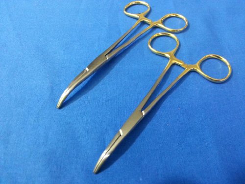 2 PCS GOLD HANDLE PREMIUM O.R GRADE SUTURE LACERATION KIT MOSQUITO LOCKING HEMOSTAT FORCEPS 5