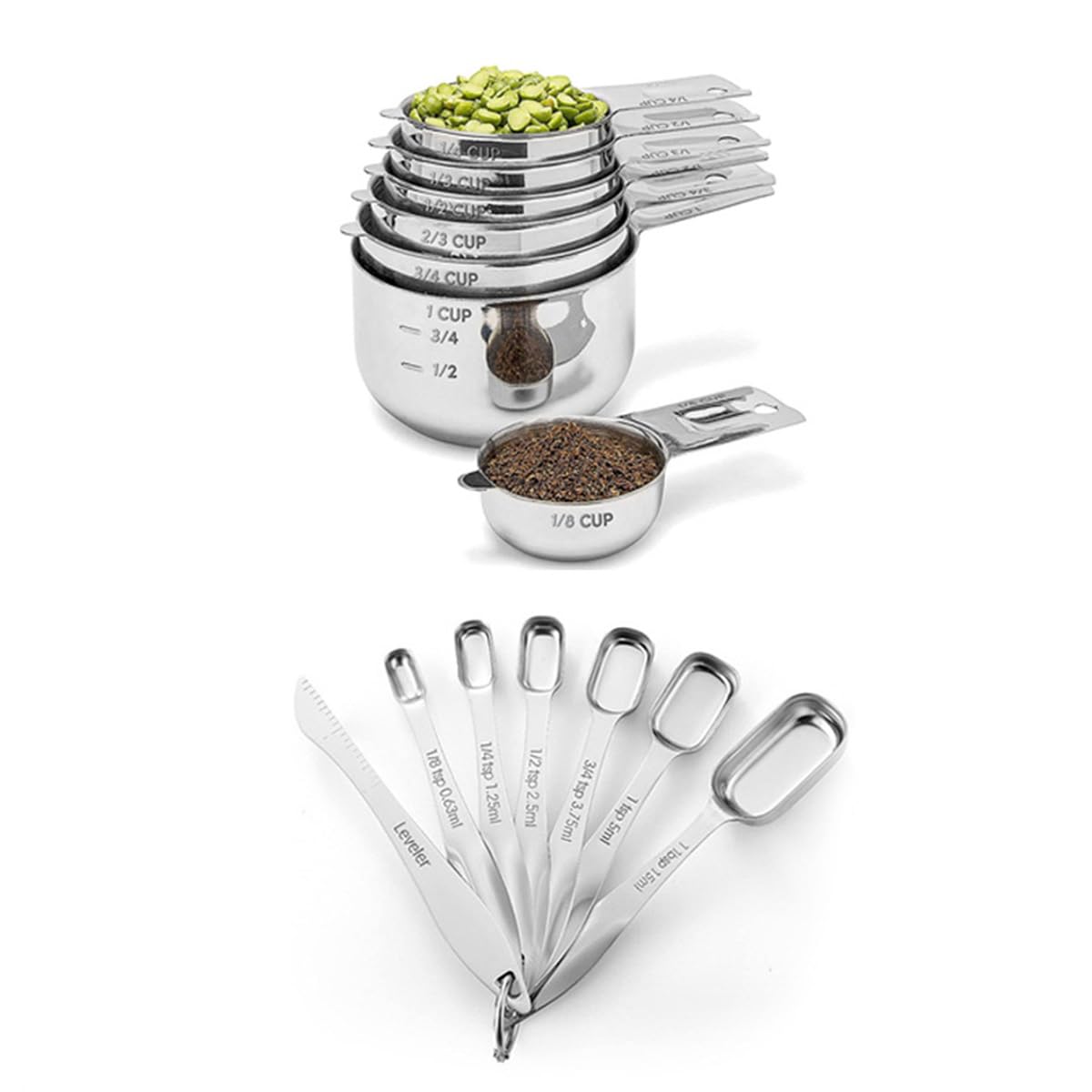 Set di 13 misurini e cucchiai, in acciaio inossidabile 304, manico ergonomico resistente (deviazione beccuccio)