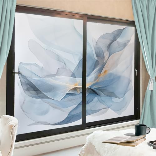 Vinilo decorativo para ventana con patrón azul y protección de privacidad miniatura 1