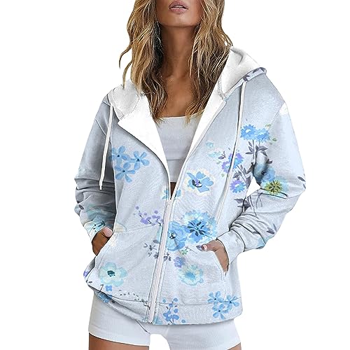 Sudadera con capucha para mujer otoño invierno mujer cálido cremallera elegante sudadera con capucha abrigo largo chaqueta tops suelto otoño invierno chaqueta outwear, azul, 5X-Large