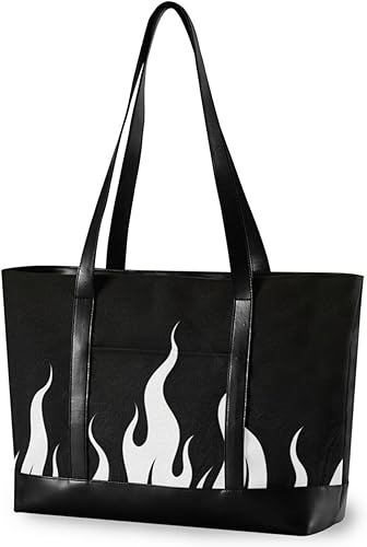 Black Fluorescent Cool Flame White Waterproof tote bag with laptop with zipper work tote bags for yoga with maletin ejecutivo para mujer