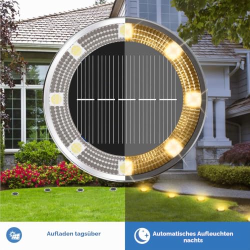 Peasur Solar Bodenleuchten Aussen, 4 Stück 8 LED Solarlampen für Außen Garten Wetterfest… – Ansicht 3