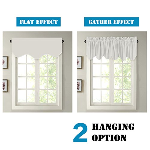 H.versailtex 2 Panels Blackout Curtain Valances For Kitchen Windows/Living Room/Bathroom Privacy Protection Rod Pocket Decoration Scalloped Winow Valance Curtains, 52" W X 18" L, Ivory/Cream #TOP4