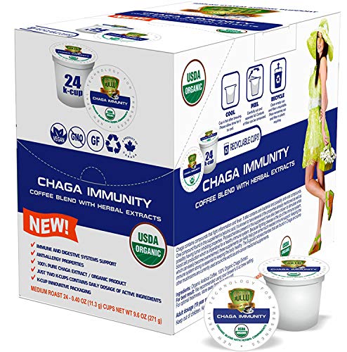 SOLLO 100% Chaga Coffee Pods Compatible With 2.0 K-Cup Keurig Brewers, Mushroom Coffee, Immune System Support, Organic by USDA, Functional COFFEE Blend, 24 Count