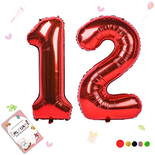 Image of 40 Inch Red Number 12 Balloon, 12th Birthday Decoration Boys Girls