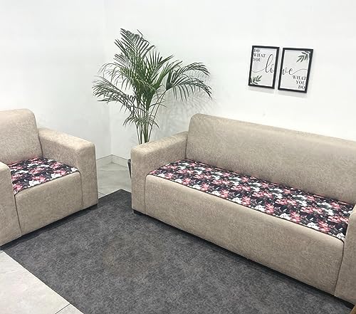 Image of Printed Sofa seat Cover for 5 Seater (3+2) with Heavy Antiskid Backing & Machine Washable Sofa seat Runner for Couch - Black Floral