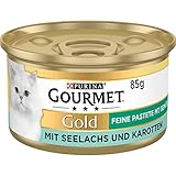 PURINA GOURMET Gold Feine Pastete mit Gemüse Katzenfutter nass, mit Seelachs und Karotten, 12er Pack (12 x 85g)