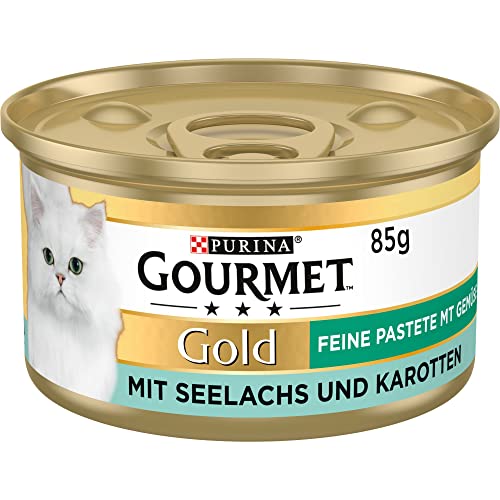 PURINA GOURMET Gold Feine Pastete mit Gemüse Katzenfutter nass, mit Seelachs und Karotten, 12er Pack (12 x 85g)