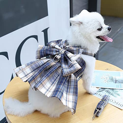 Petcare Plaid Dog Dress Bow Tie Harness Leash Set For Small Dogs Cats Girl Cute Princess Dog Dresses Spring Summer Puppy Bunny Rabbit Clothes Chihuahua Yorkies Pet Outfits #TOP2