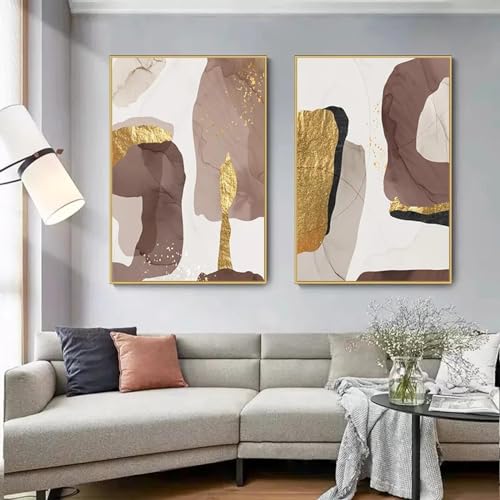 Toile de marbre marron doré abstraite moderne et grand cadre mural
