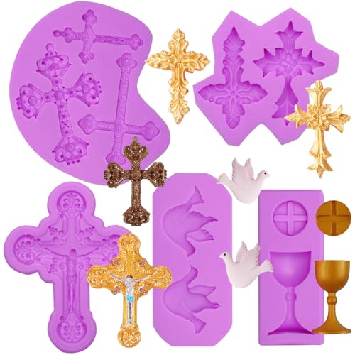 La Mejor Recopilación de Moldes para pastas de esta semana. 43 Moldes de silicona para bautizo, cáliz, paloma de la paz, moldes para fondant, decoración de pasteles, chocolate, caramelo, pasta de goma, arcilla polimérica, juego de 5