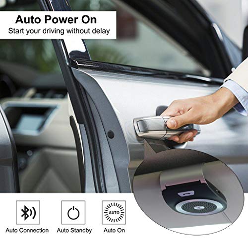 Bluetooth Car Speaker Auto On Off, Aigital Wireless in-Car Speakerphone Support Siri, Google Assistant for Hands-Free Talking, Music Playing&GPS Compatible with All Smartphones Connect Two Phones