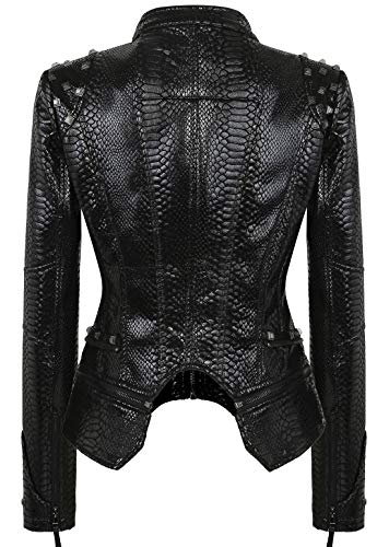chouyatou Women's Fashion Snake Pattern Print Studded Moto Pu Leather Biker Jacket2