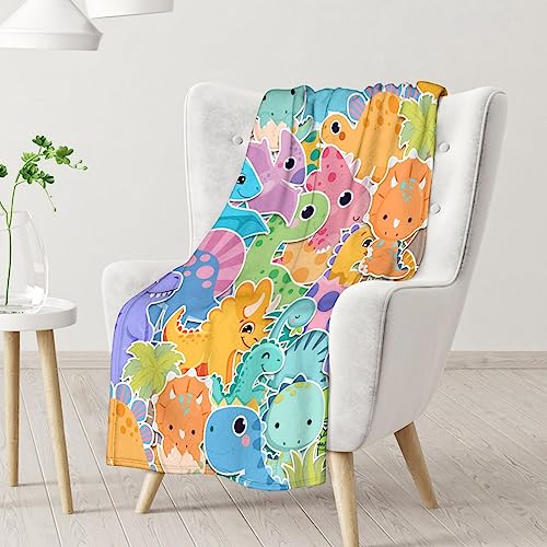 Dinosaur Blanket Gifts - 60"x80" Cute Throw for Girls & Boys - Colorful Soft Fuzzy Blankets for Bed, Couch & Living Room