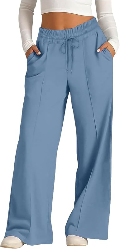 SHAOBGE Oversized Wide Leg Sweatpants Women Elastic Drawstring Straight Leg Sweatpants Low Waisted Baggy Lounge Pants Pocket