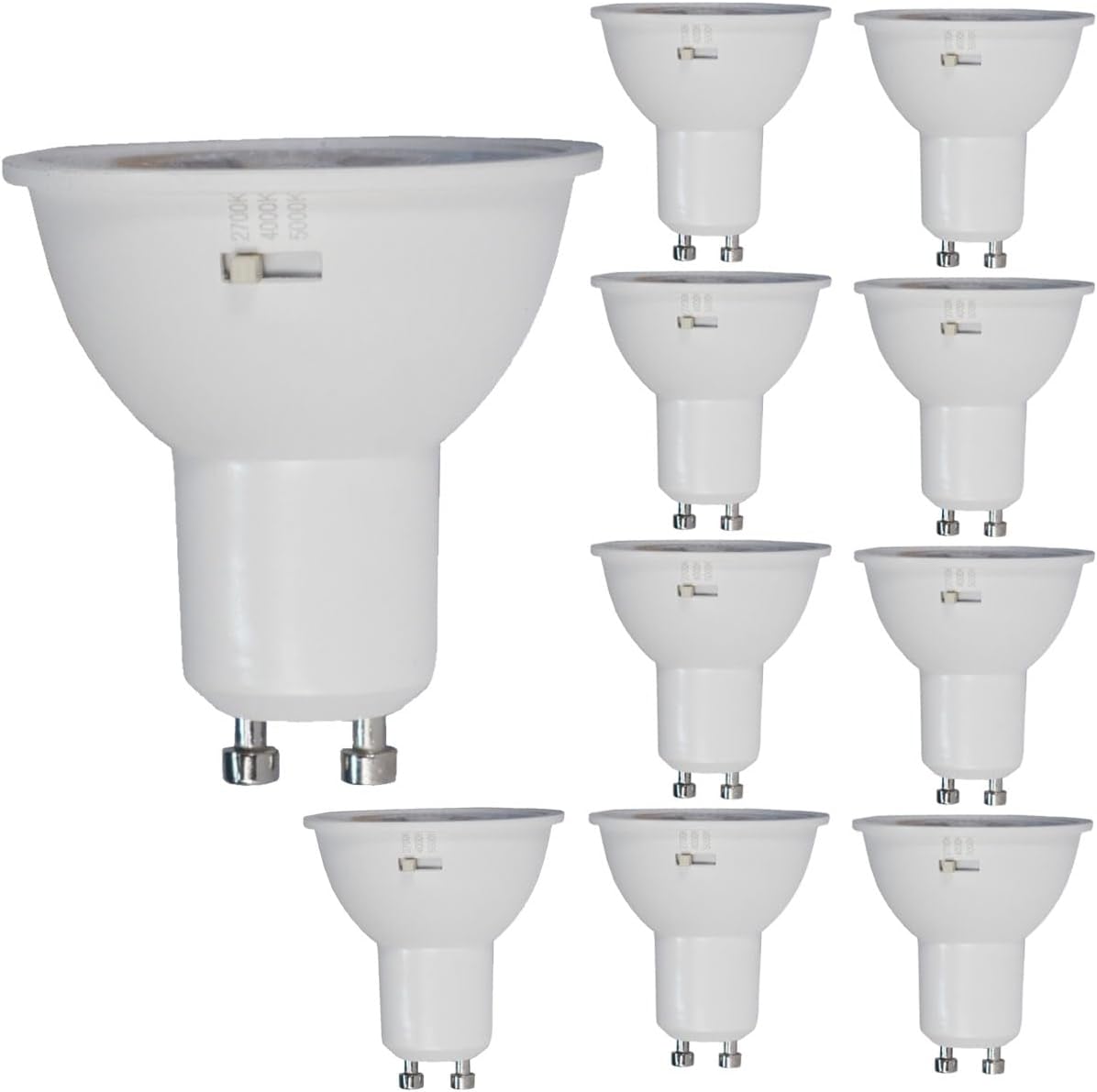 10-Pack 3CCT GU10 LED Bulb 5.5W Dimmable,50 Watt Equivalent 2700K/4000K/5000K, 500LM High Brightness, AC120V Perfect for Recessed & Track Lighting