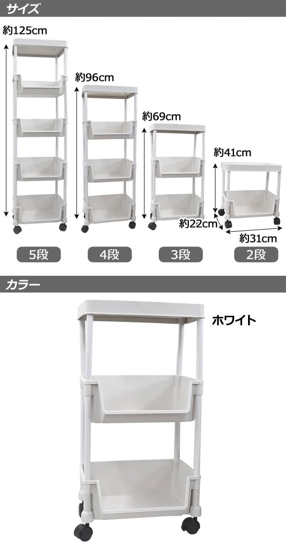 Amazon.co.jp: キッチンワゴン ホワイト 3段 天板タイプ キャスター 