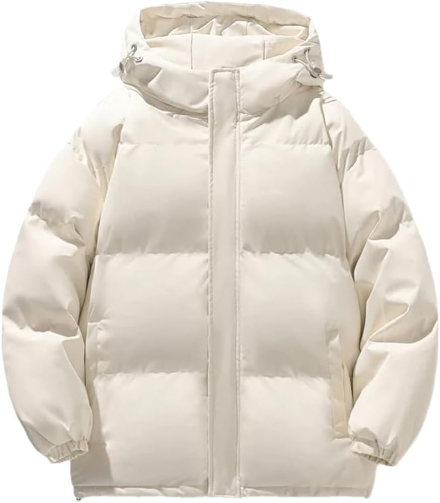 Mens Down Jacket Winter Bubble Coat Thermal Solid Color Thick Couple Travel Hooded Outdoor Coat
