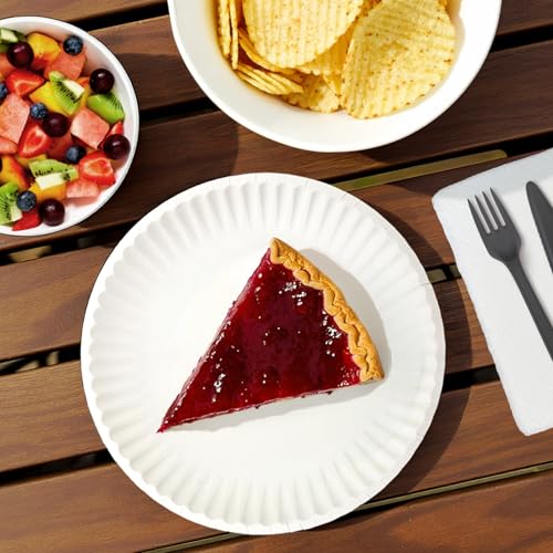 Amazon Basics 9" Uncoated White Paper Plates, Microwave Safe, 100 Count - view 3