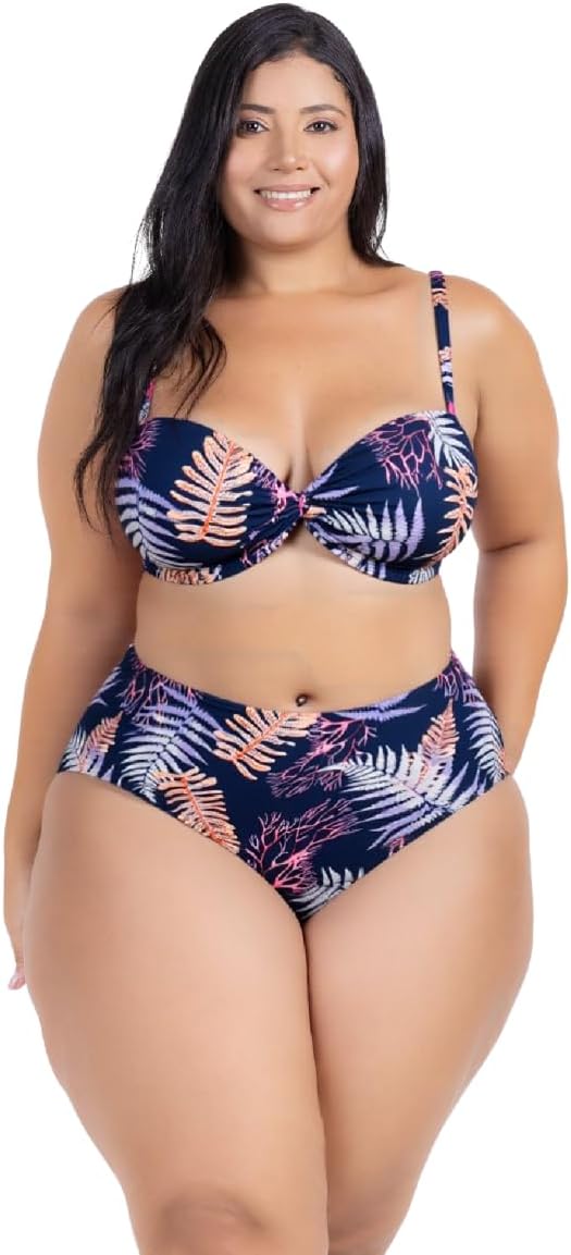 Biquini Plus Size Feminino Bojo Fixo Alta Sustentação Calcinha HotPant Média Compressão + Saia de Abotoar Saída de Praia