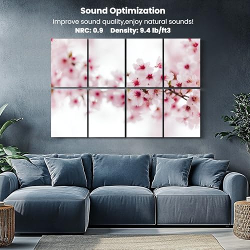 Kanworse paneles acústicos decorativos rosa con diseño de flores de cerezo 8 piezas 48"x32" para oficina miniatura 5