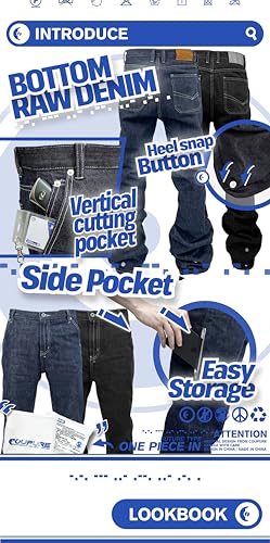 Coupure [CPE] Raw Denim Jeans for Women Men - Wide Leg Casual Flared Hem Floor-Length Unisex Denim Pants Blue4